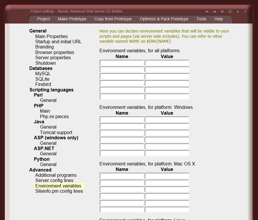 Definition of environment variables