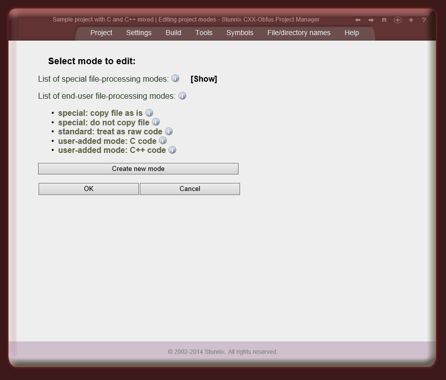 Browsing file processing modes