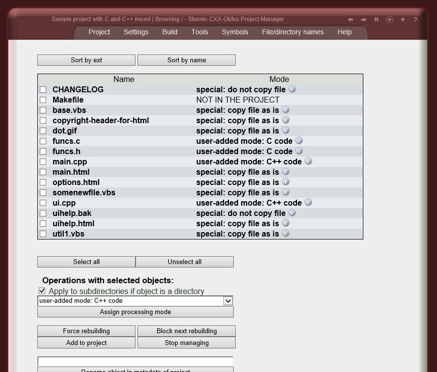 Assigning modes to files