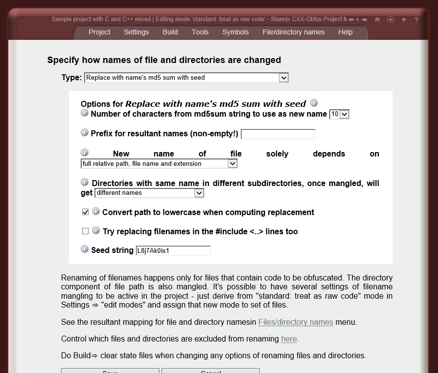 Configuring file name mangling options