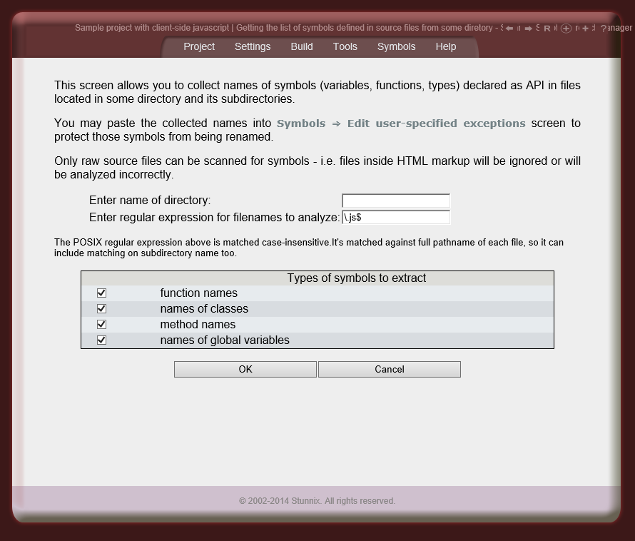 Screen letting to extract symbols from all files in certain directory