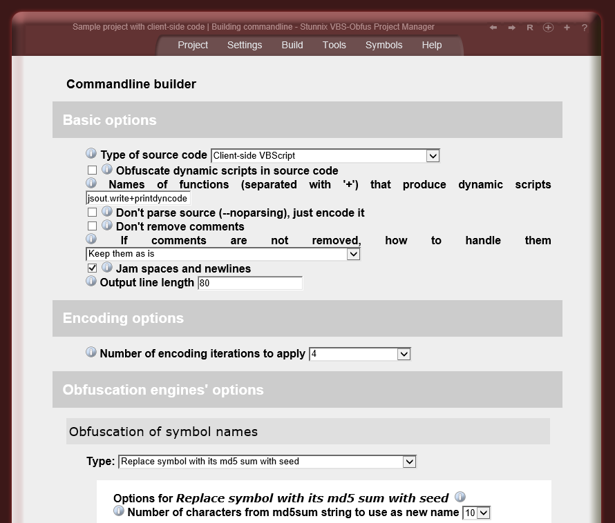 Building command line for command line version of obfuscator